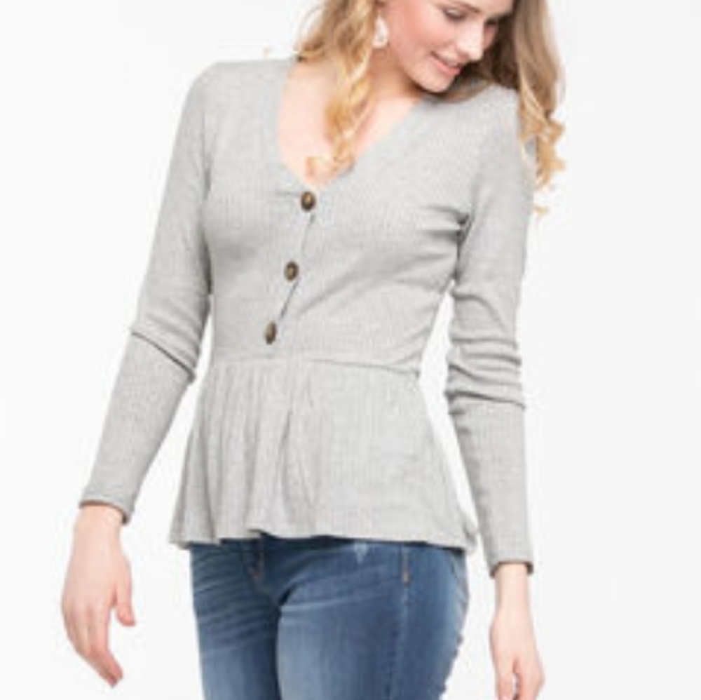 New Rickis Gray Waffle Knit Peplum Top